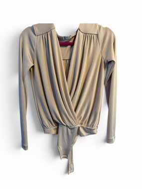 Free People Beige Long Sleeve Surplice Bodysuit